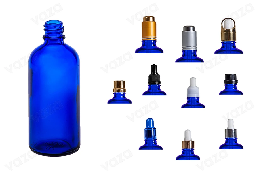 Γυάλινο μπουκαλάκι για αιθέρια έλαια 100 ml μπλε με στόμιο PP18 Γυάλινο μπουκαλάκι για αιθέρια έλαια 100 ml μπλε με στόμιο PP18-εικόνα_σύνθεση