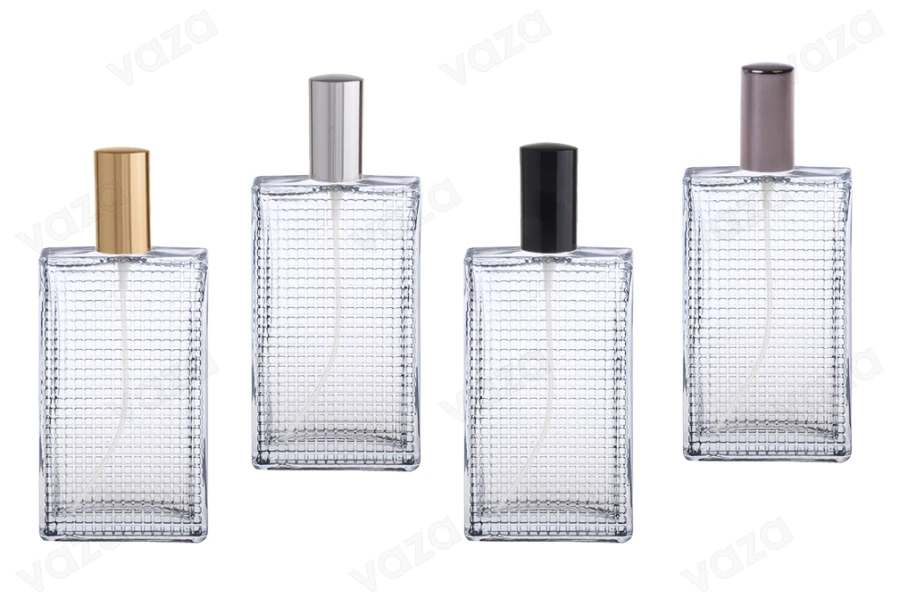 Bottiglia di vetro sagomato per profumi da 90 ml (18/415). Bottiglia di vetro sagomato per profumi da 90 ml (18/415).-gruppo_immagini