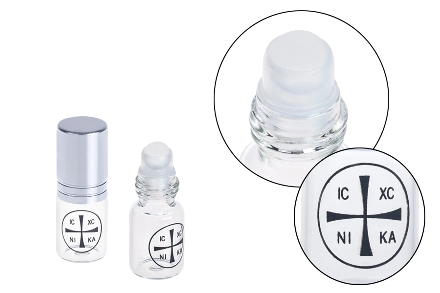 Roll-on Flasche 3ml mit silbernem Deckel und Kreuz für Kirchen