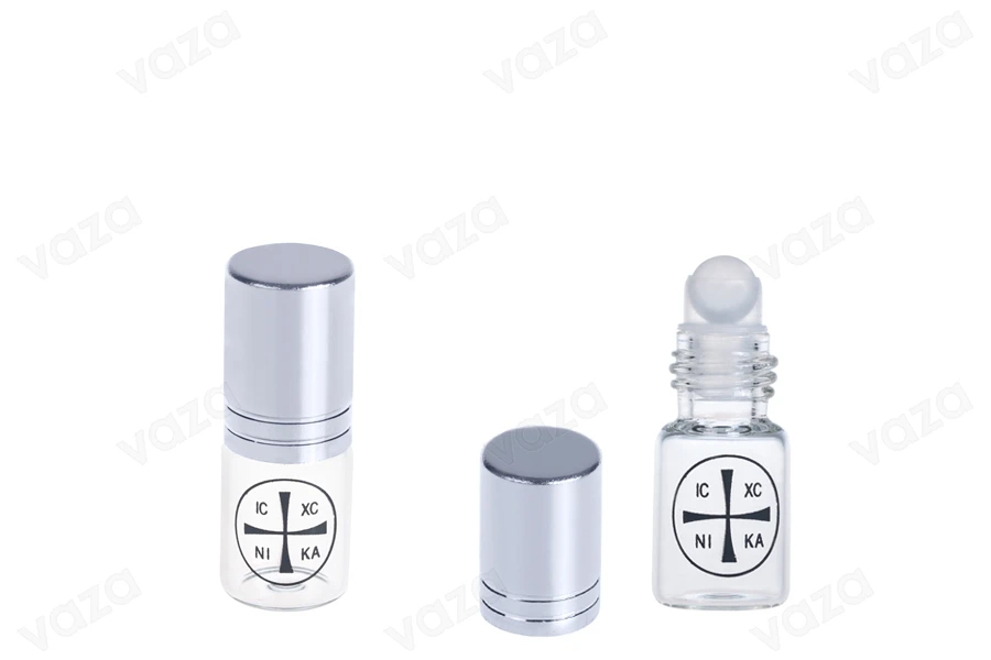 Roll-on Flasche 3ml mit silbernem Deckel und Kreuz für Kirchen Roll-on Flasche 3ml mit silbernem Deckel und Kreuz für Kirchen-