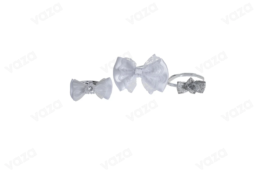 Noeud blanc avec coeur en perle, avec fil argenté de 15 cm, en 50 pièces Noeud blanc avec coeur en perle, avec fil argenté de 15 cm, en 50 pièces-photo_groupe