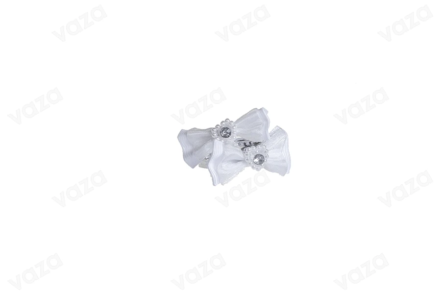 Noeud blanc avec coeur en perle, avec fil argenté de 15 cm, en 50 pièces Noeud blanc avec coeur en perle, avec fil argenté de 15 cm, en 50 pièces-