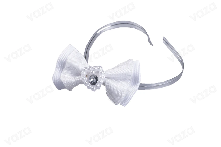 Noeud blanc avec coeur en perle, avec fil argenté de 15 cm, en 50 pièces Noeud blanc avec coeur en perle, avec fil argenté de 15 cm, en 50 pièces-photo_dimensions