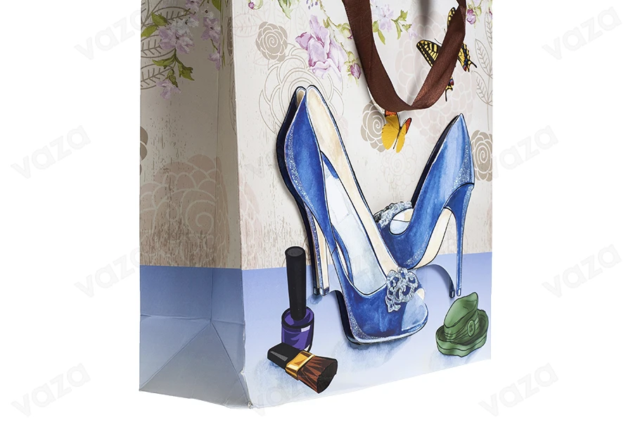 Sac cadeau en papier 3-D, motif « escarpins bleus », taille « M », 18 x 8,5 x 25 cm Sac cadeau en papier 3-D, motif « escarpins bleus », taille « M », 18 x 8,5 x 25 cm-