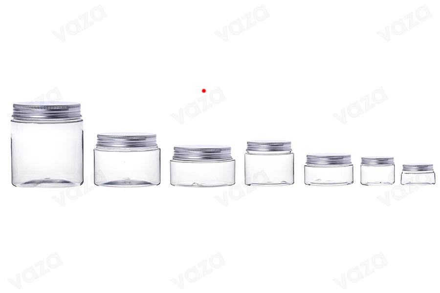 Διάφανο PET βαζάκι 200ml με ασημί αλουμινένιο καπάκι με παρέμβυσμα - 12 τμχ-εικόνα_σύνθεση