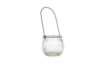 200ml round glass lantern tealight holder with metal handle