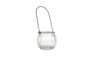 200ml round glass lantern tealight holder with metal handle-1