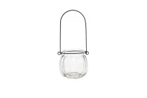 200ml round glass lantern tealight holder with metal handle