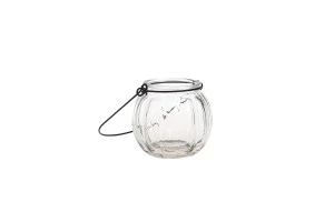 200ml round glass lantern tealight holder with metal handle-2