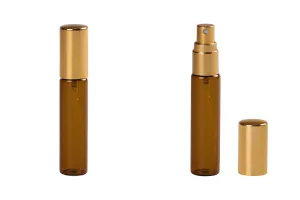 Flacon en verre de 10 ml de couleur caramel avec vaporisateur en aluminium en or brillant - 6 pcs-1