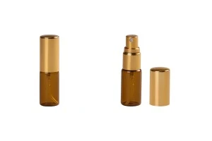 Flacon en verre de 5 ml de couleur caramel avec vaporisateur en aluminium en or brillant - 6 pcs-1