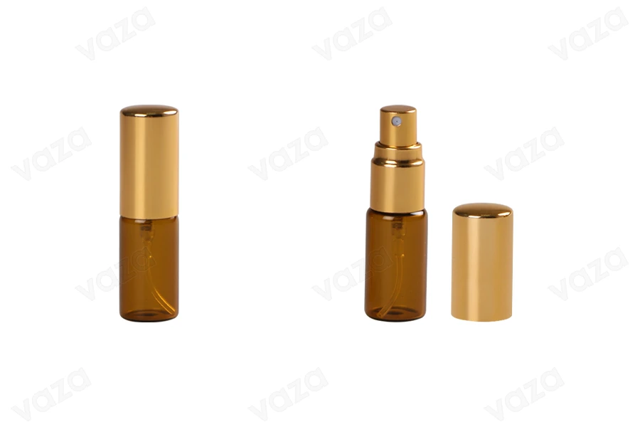 5 ml Glasflasche, Braunglasfarbe mit Aluminiumspray in glänzendem Gold - 6 Stk-produktbild