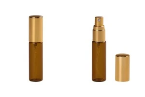 Flacon en verre de 8 ml de couleur caramel avec vaporisateur en aluminium en or brillant - 6 pcs-1