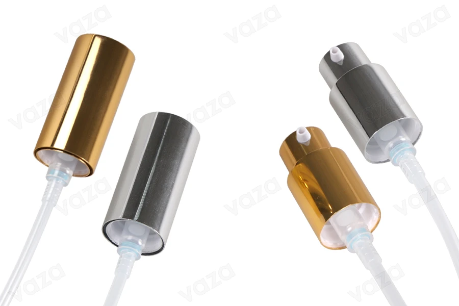 Aluminum cream pump with nozzle and PP18 finish, available in different colors.-image_product