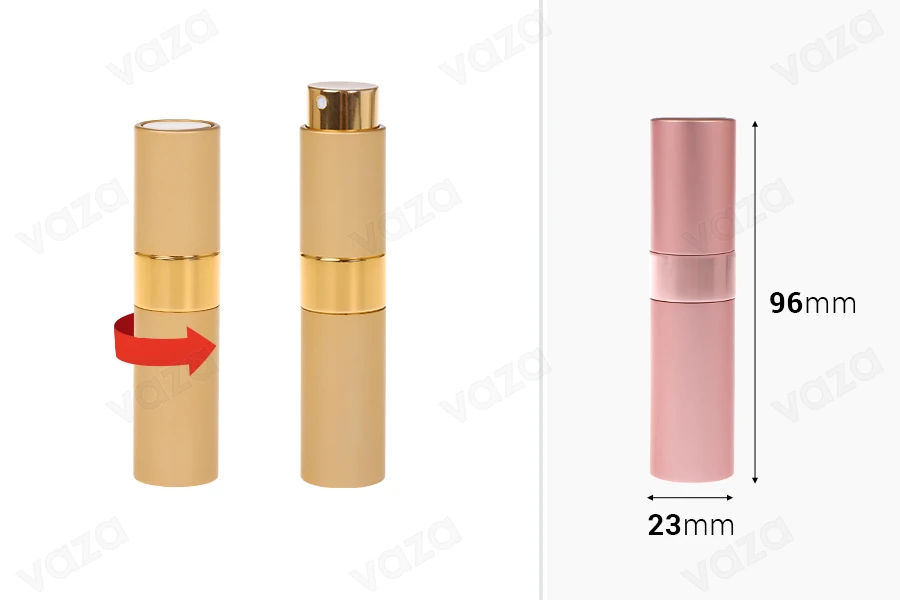 Bottiglietta con spray in alluminio da 8 ml per profumi. Bottiglietta con spray in alluminio da 8 ml per profumi.-dimensioni_immagine