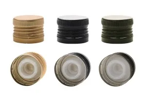 Pre-threaded aluminum screw cap with flow control and sealing capability 31,5x24-2