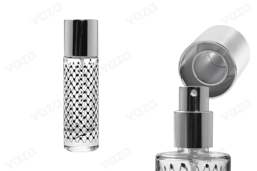 Φιάλη αρωμάτων 30 ml με ασημί σπρέι και καπάκι (PP 15) Φιάλη αρωμάτων 30 ml με ασημί σπρέι και καπάκι (PP 15)-εικόνα_διαστάσεις