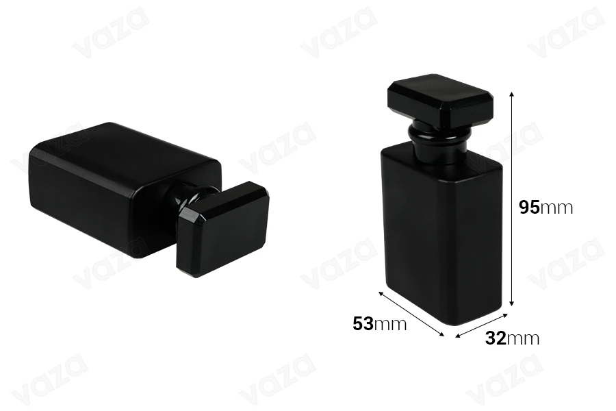 Flacon de parfum en verre de 50 ml de couleur noire avec vaporisateur et bouchon-photo_dimensions
