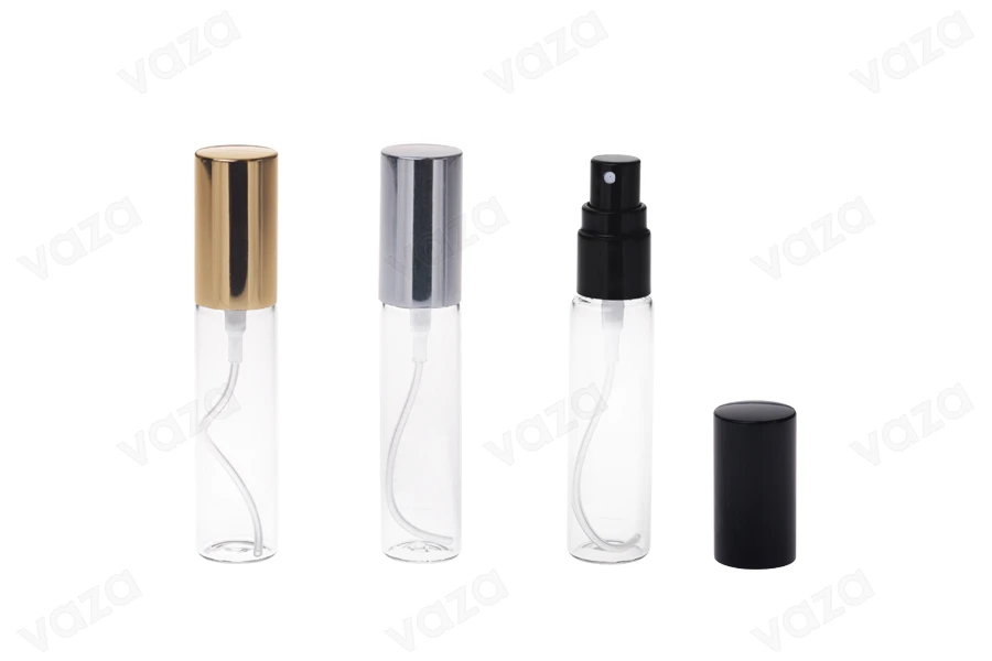 Bottigliette da 10 ml con spray per profumi, in vetro con tappo in alluminio. Bottigliette da 10 ml con spray per profumi, in vetro con tappo in alluminio.-dimensioni_immagine