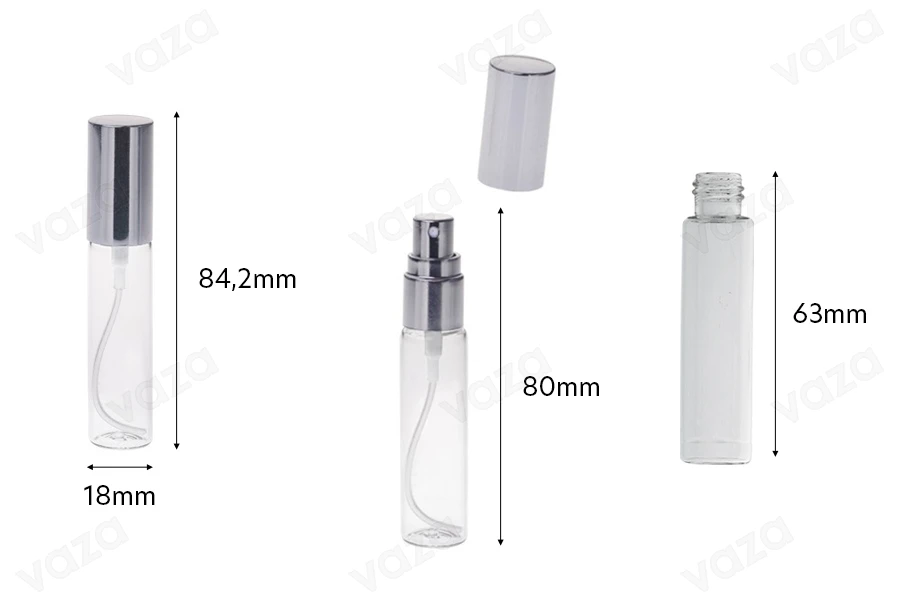 Bottigliette da 10 ml con spray per profumi, in vetro con tappo in alluminio. Bottigliette da 10 ml con spray per profumi, in vetro con tappo in alluminio.-gruppo_immagini