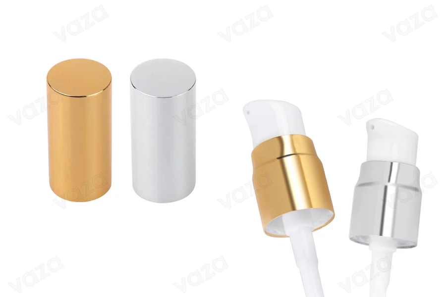 Aluminium Pumpe für Cremes PP18 mit Aluminium Deckel - in 2 Farben (silber und golden glänzend)-produktbild