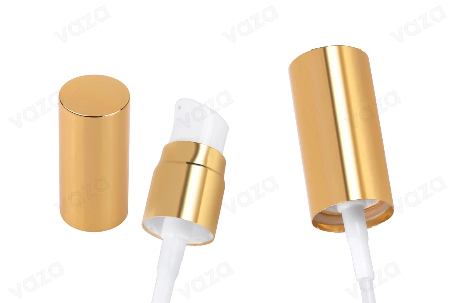 Aluminium Pumpe für Cremes PP18 mit Aluminium Deckel - in 2 Farben (silber und golden glänzend)-bildgruppe