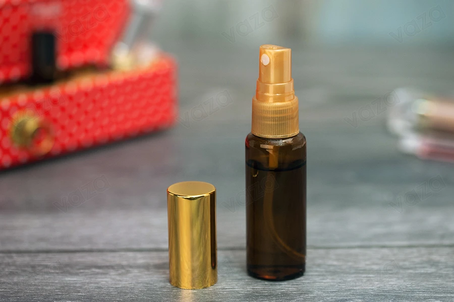 Flacon de parfum en verre de 30 ml de couleur caramel Flacon de parfum en verre de 30 ml de couleur caramel-photo_groupe