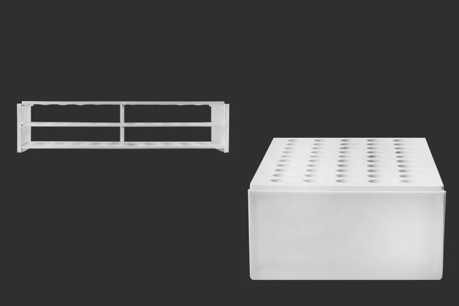 Portaprovette in plastica  212x107x50 mm in colore bianco - 50 posti (apertura del foro F 13 mm)