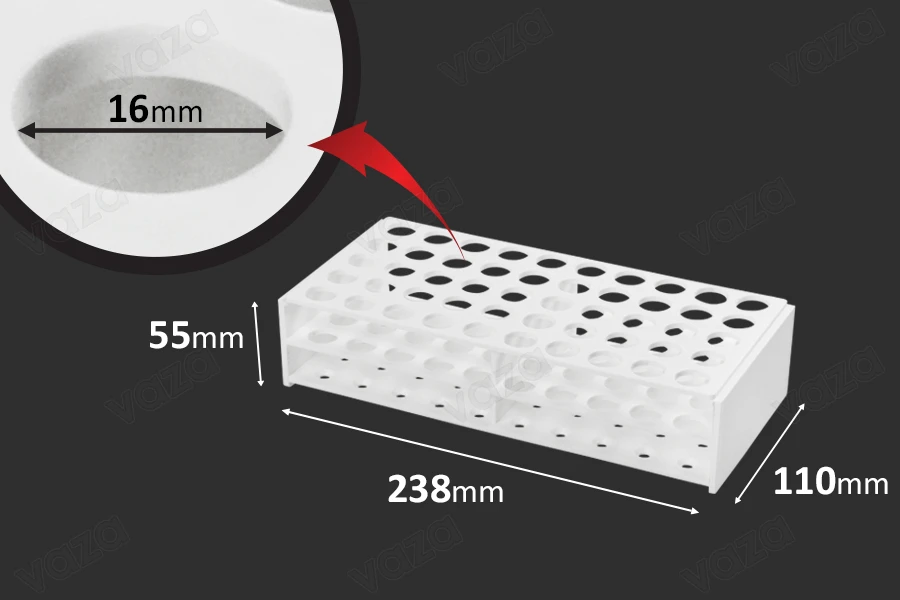 Porte-tubes en plastique 238 x 110 x 55 mm en blanc - 50 places (ouverture F 16 mm)-εικόνα_σύνθεση