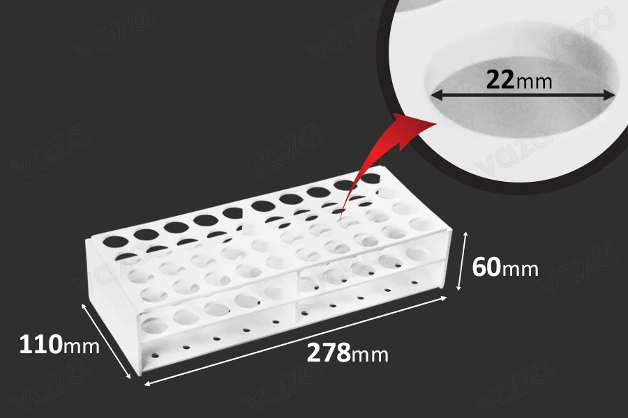 Στατώ σωληναρίων πλαστικό 278x110x60 mm σε λευκό χρώμα - 40 θέσεις (άνοιγμα τρύπας Φ 22 mm)-εικόνα_διαστάσεις