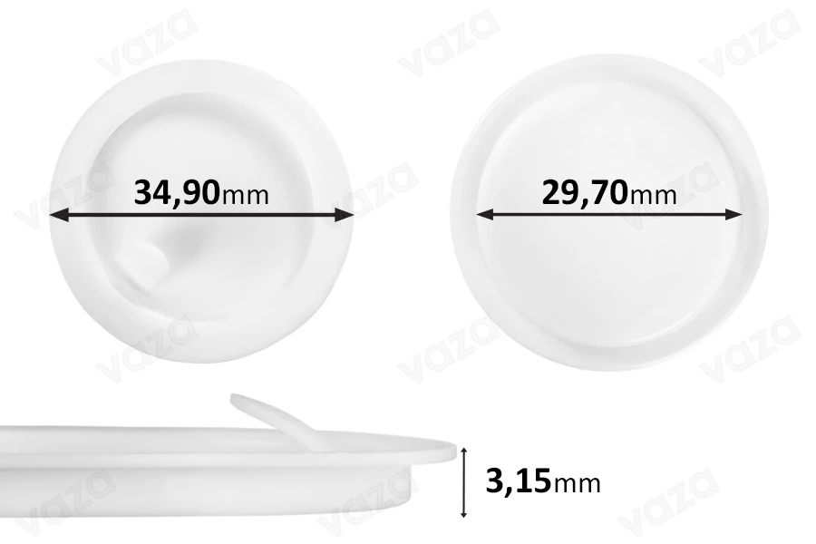 Plastic seal (PE) white height 3,15 mm - diameter 34,90 mm (small: 29,70 mm) - 12 pcs Plastic seal (PE) white height 3,15 mm - diameter 34,90 mm (small: 29,70 mm) - 12 pcs-image_product