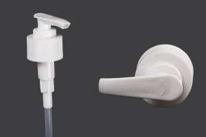 Pompe en plastique 28/410 de couleur blanche avec sécurité pour shampooing, crème ou émulsion