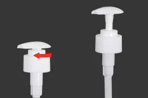 Pompa in plastica 28/410 in colore bianco con dispositivo di sicurezza.