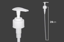 White plastic left-right locking dispenser pump with 28/410 finish White plastic left-right locking dispenser pump with 28/410 finish