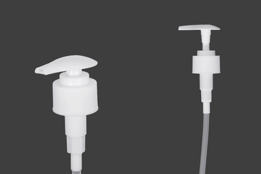 White plastic left-right locking dispenser pump with 28/410 finish White plastic left-right locking dispenser pump with 28/410 finish