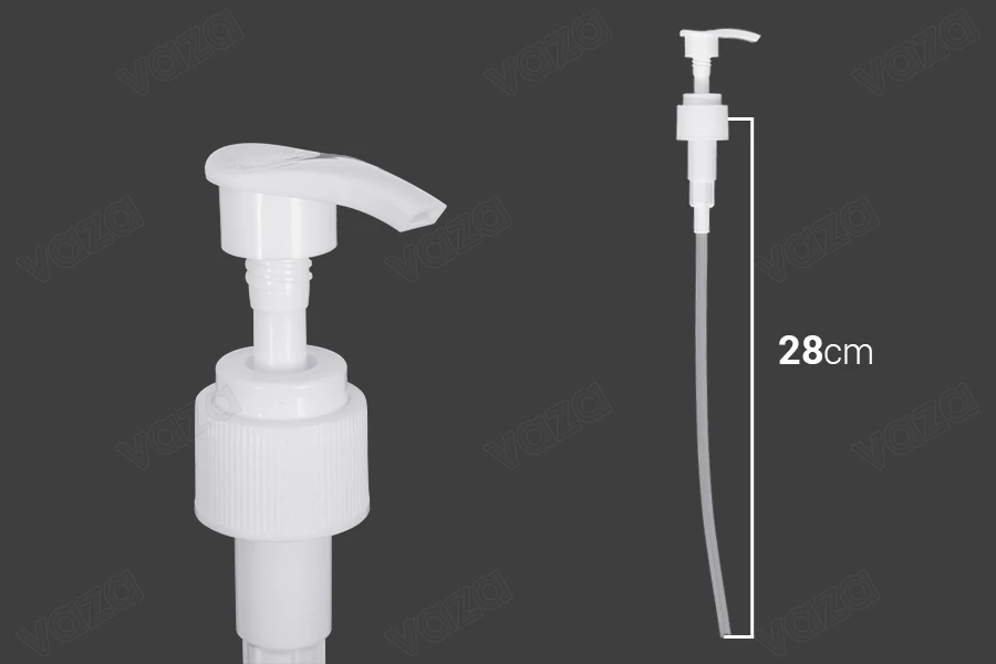 White plastic left-right locking dispenser pump with 24/410 finish for shampoos, creams or lotions White plastic left-right locking dispenser pump with 24/410 finish for shampoos, creams or lotions-image_dimensions