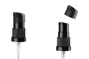 Black plastic cream dispenser pump,  PP18 finish with black cap