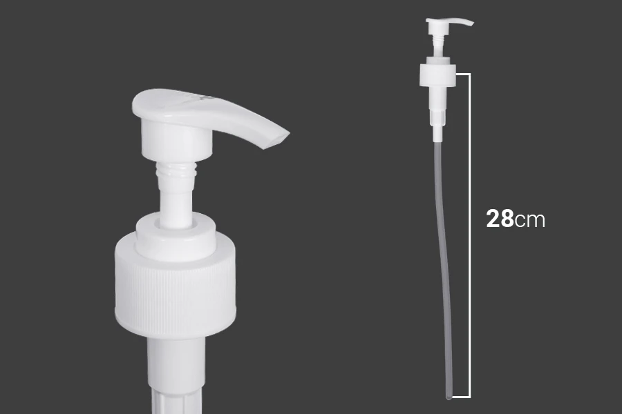 Pompa 28/410 per crema, in plastica bianca con chiusura di sicurezza.