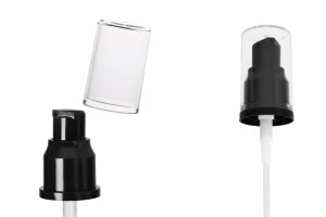 Kunststoffpumpe für Cremes, Maß 20/410 mit transparentem Kunststoffdeckel