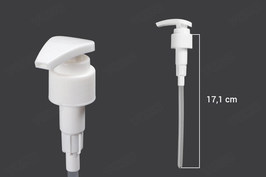 Pompa in plastica bianca 24/410 con chiusura di sicurezza. Pompa in plastica bianca 24/410 con chiusura di sicurezza.-dimensioni_immagine