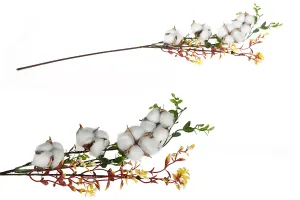 Branche décorative avec fleur de coton blanche-1