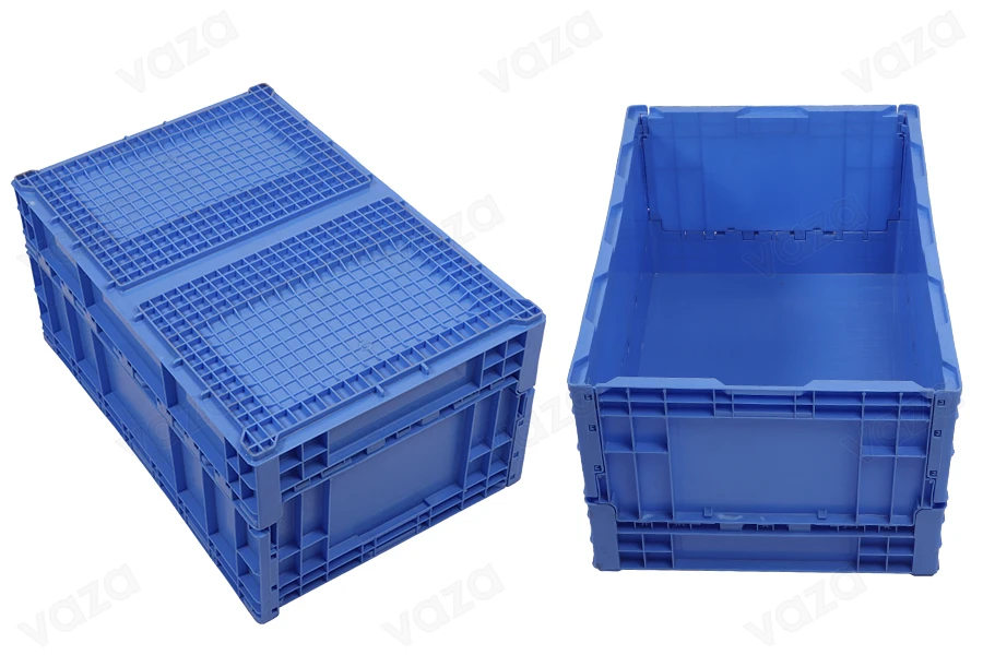 Caisse pliante aux dimensions 650 x 435 x 310 mm de couleur bleue-