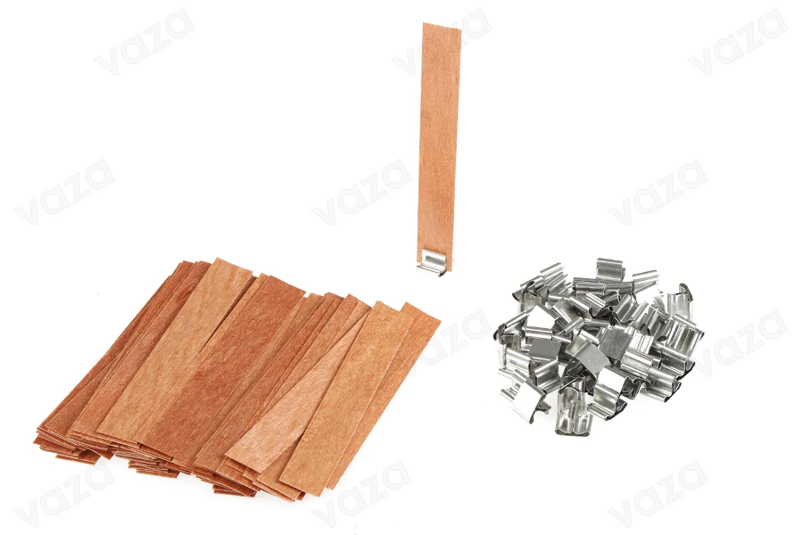 Wooden wicks 19x130 mm with metal base for candles - 25 pcs-