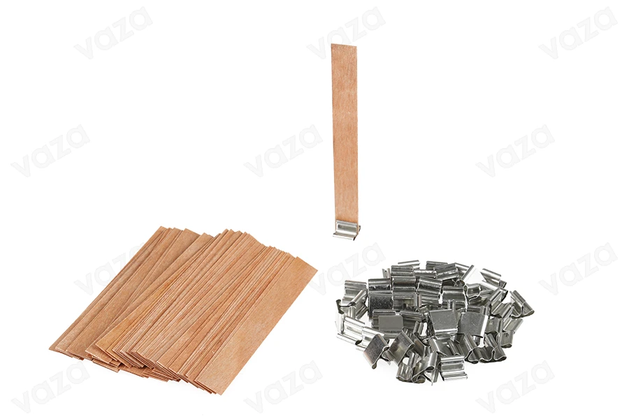 Φυτίλια ξύλινα 15x130 mm με μεταλλική βάση για κεριά - 25 τμχ-