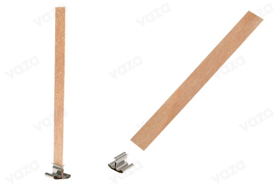 Φυτίλια ξύλινα 15x130 mm με μεταλλική βάση για κεριά - 25 τμχ-εικόνα_προϊοντική