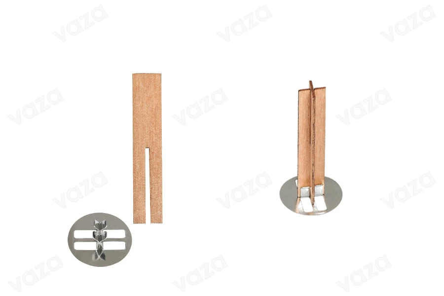 Fitil druri 10x50 mm në formën e një kryqi me një bazë metalike për qirinj - 25 copë-imazh_produkt