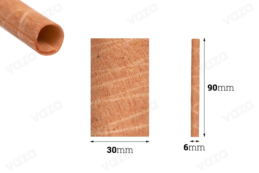 Holzdochte 6x90 mm zylindrisch mit Metallsockel für Kerzen - 25 Stück-εικόνα_διαστάσεις