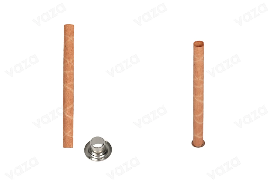 Holzdochte 6x90 mm zylindrisch mit Metallsockel für Kerzen - 25 Stück-εικόνα_προϊοντική