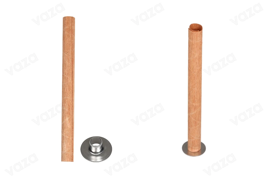 Φυτίλια ξύλινα 10x120 mm κυλινδρικά με μεταλλική βάση για κεριά - 25 τμχ-εικόνα_προϊοντική