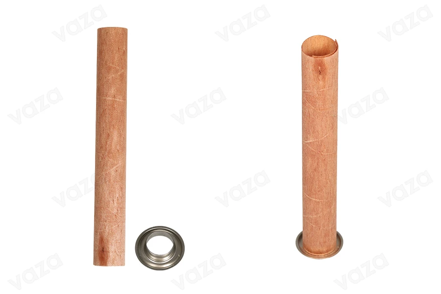 Φυτίλια ξύλινα 15x120 mm κυλινδρικά με μεταλλική βάση για κεριά - 25 τμχ-εικόνα_προϊοντική